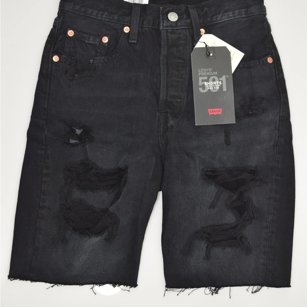 Levi’s 501 Premium Women’s Jean Shorts button fly distressed Black